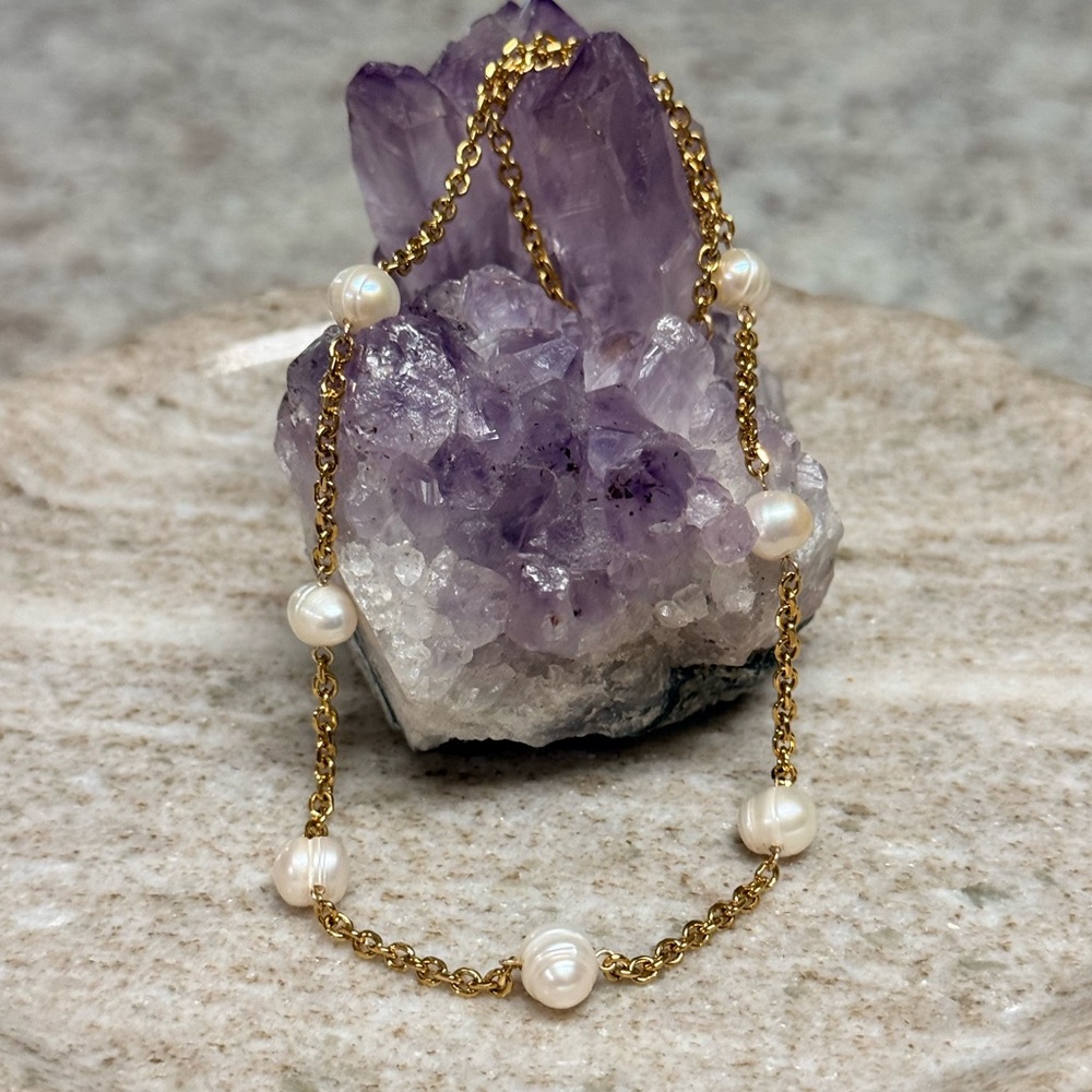 Gold-Filled Freshwater Pearl Satellite Station Necklace